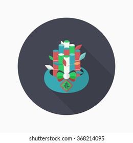 Chinese New Year icon, Vector flat long shadow design.Chinese decorative bamboo means " good luck and happiness to you."