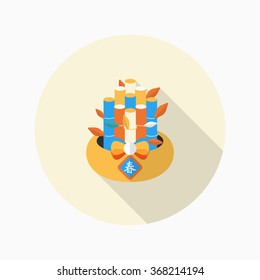 Chinese New Year icon, Vector flat long shadow design.Chinese decorative bamboo means " good luck and happiness to you."