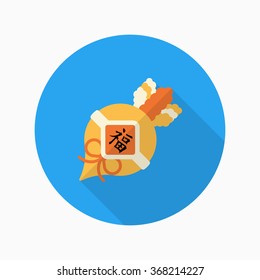 Chinese New Year icon, Vector flat long shadow design. lucky white radish with Chinese words means " Wish it can brings luck to you in the new year."