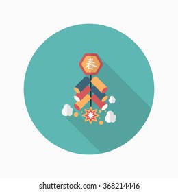 Chinese New Year icon, Vector flat long shadow design. firecrackers means " wish good luck and fortune comes."
