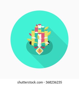 Chinese New Year icon, Vector flat long shadow design.Chinese decorative bamboo means " good luck and happiness to you."