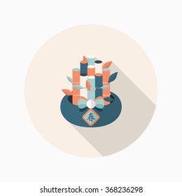 Chinese New Year icon, Vector flat long shadow design.Chinese decorative bamboo means " good luck and happiness to you."