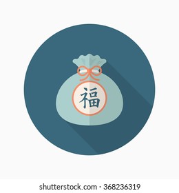 Chinese New Year icon, Vector flat long shadow design.word  "fu" means - good luck and happiness to you. "fu" - Good fortune.