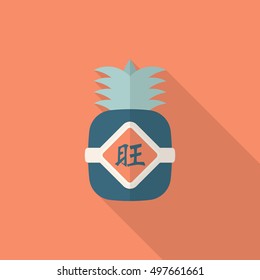 Chinese New Year icon, Vector flat long shadow design.when you send pineapple for your friends in Chinese New Year means you wish them will be wealthy this year.