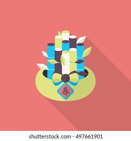 Chinese New Year icon, Vector flat long shadow design.Chinese decorative bamboo means " good luck and happiness to you."