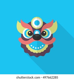 Chinese New Year icon, Vector flat long shadow design.The dragon and lion dancing head