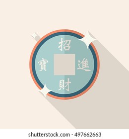 Chinese New Year icon, Vector flat long shadow design.Chinese decoration, words mean wish when wealth is acquired, precious objects follow, Congratulate a new year.