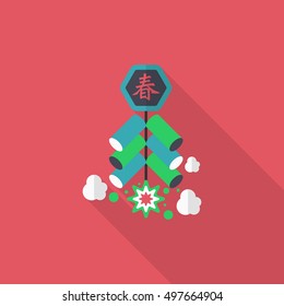 Chinese New Year icon, Vector flat long shadow design. firecrackers means " wish good luck and fortune comes."