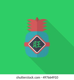 Chinese New Year icon, Vector flat long shadow design.when you send pineapple for your friends in Chinese New Year means you wish them will be wealthy this year.