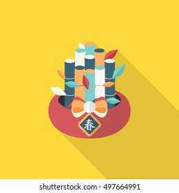 Chinese New Year icon, Vector flat long shadow design.Chinese decorative bamboo means " good luck and happiness to you."