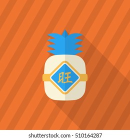 Chinese New Year icon, Vector flat long shadow design.when you send pineapple for your friends in Chinese New Year means you wish them will be wealthy this year.