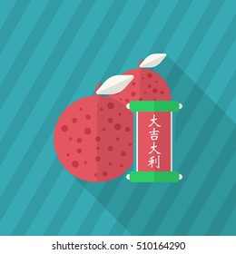 Chinese New Year icon, Vector flat long shadow design.Chinese lucky orange means "Wish you whole year will be lucky and propitious."