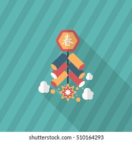 Chinese New Year icon, Vector flat long shadow design. firecrackers means " wish good luck and fortune comes."
