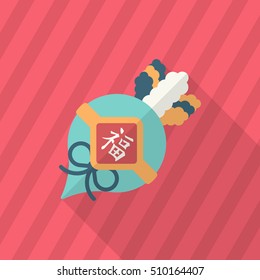 Chinese New Year icon, Vector flat long shadow design. lucky white radish with Chinese words means " Wish it can brings luck to you in the new year."