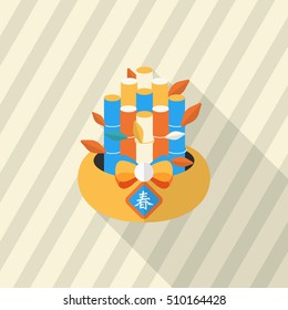 Chinese New Year icon, Vector flat long shadow design.Chinese decorative bamboo means " good luck and happiness to you."
