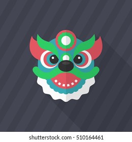 Chinese New Year icon, Vector flat long shadow design.The dragon and lion dancing head