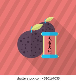 Chinese New Year icon, Vector flat long shadow design.Chinese lucky orange means "Wish you whole year will be lucky and propitious."