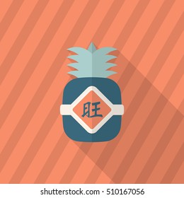Chinese New Year icon, Vector flat long shadow design.when you send pineapple for your friends in Chinese New Year means you wish them will be wealthy this year.