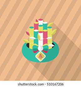 Chinese New Year icon, Vector flat long shadow design.Chinese decorative bamboo means " good luck and happiness to you."