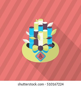 Chinese New Year icon, Vector flat long shadow design.Chinese decorative bamboo means " good luck and happiness to you."