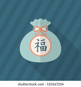 Chinese New Year icon, Vector flat long shadow design.word  "fu" means - good luck and happiness to you. "fu" - Good fortune.
