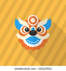 Chinese New Year icon, Vector flat long shadow design.The dragon and lion dancing head