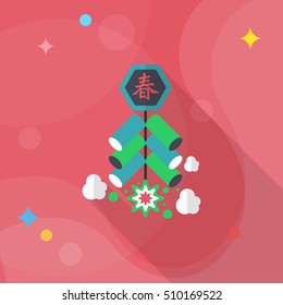 Chinese New Year icon, Vector flat long shadow design. firecrackers means " wish good luck and fortune comes."
