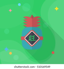 Chinese New Year icon, Vector flat long shadow design.when you send pineapple for your friends in Chinese New Year means you wish them will be wealthy this year.