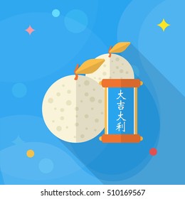Chinese New Year icon, Vector flat long shadow design.Chinese lucky orange means "Wish you whole year will be lucky and propitious."