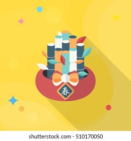 Chinese New Year icon, Vector flat long shadow design.Chinese decorative bamboo means " good luck and happiness to you."