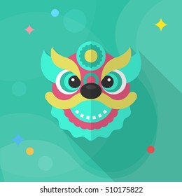 Chinese New Year icon, Vector flat long shadow design.The dragon and lion dancing head