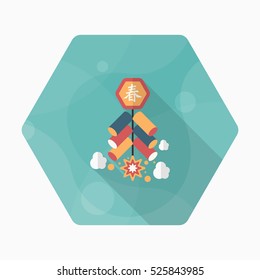 Chinese New Year icon, Vector flat long shadow design. firecrackers means " wish good luck and fortune comes."