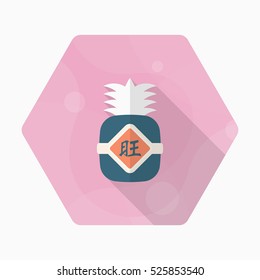 Chinese New Year icon, Vector flat long shadow design.when you send pineapple for your friends in Chinese New Year means you wish them will be wealthy this year.