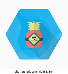 Chinese New Year icon, Vector flat long shadow design.when you send pineapple for your friends in Chinese New Year means you wish them will be wealthy this year.