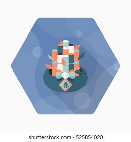 Chinese New Year icon, Vector flat long shadow design.Chinese decorative bamboo means " good luck and happiness to you."