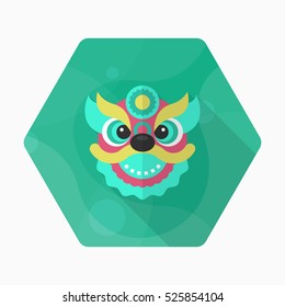 Chinese New Year icon, Vector flat long shadow design.The dragon and lion dancing head