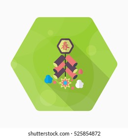 Chinese New Year icon, Vector flat long shadow design. firecrackers means " wish good luck and fortune comes."