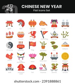 Chinese New Year Icons Bundle. Flat icon style. Vector illustration