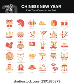 Chinese New Year Icons Bundle. Flat two colored icon style. Vector illustration