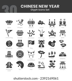 Chinese New Year Icons Bundle. Glyph icon style. Vector illustration