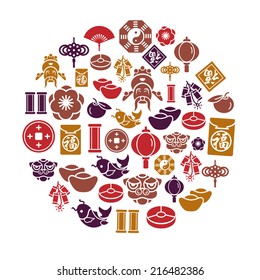 Chinese New Year Icons in Circle Shape