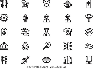 Chinese new year icons collection is a vector illustration with editable stroke.