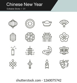 Chinese new year icons. Modern line design. For presentation, graphic design, mobile application, web design, infographics, UI. Editable Stroke. Vector illustration.