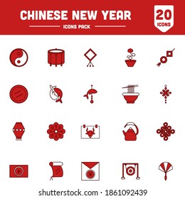 Chinese New Year Icons Pack In White And Red Color.