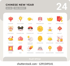 Chinese New Year Icons Set. Editable Stroke. Flat Color icons pack. Pixel perfect vector icons for web design and website application.