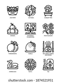 Chinese new year icons set outline style