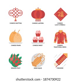 Chinese new year icons set flat style