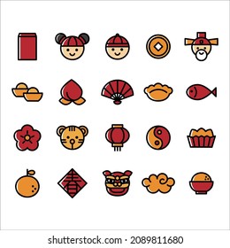 Chinese new year icons set vector