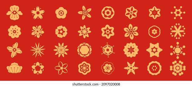 Chinese New Year Icons vector set. Chinese paper lantern and red lamp isolated icons of Asian Lunar New Year holiday decoration vector. Oriental culture tradition illustration.
