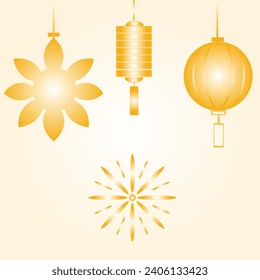 Chinese New Year Icons vector set. Chinese paper lantern and red lamp isolated icons of Asian Lunar.